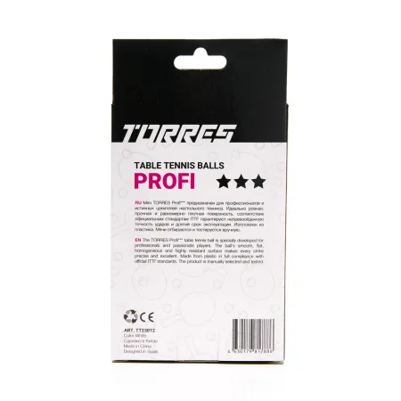 Мяч для наст. тенниса TORRES Profi 3*, TT23012, диам. 40+мм, упак. 6 шт, белый за 338.30 ₽ купить в Чите