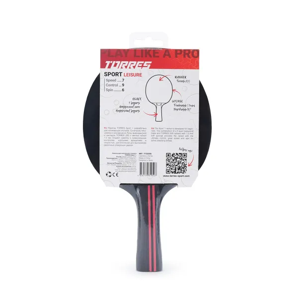 Ракетка для н/т TORRES Sport 1*, TT23005 для любителей, накладка 1,5 мм, конич. ручка за 991.10 ₽ в Чите